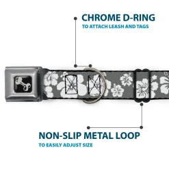 Dog Bone Seatbelt Buckle Collar - Hibiscus Gray/White
