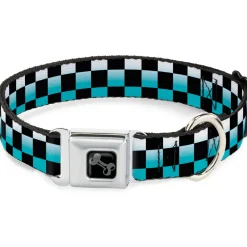 Dog Bone Seatbelt Buckle Collar - Checker Black/Ombre Turquoise