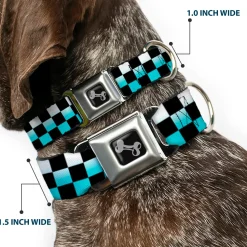 Dog Bone Seatbelt Buckle Collar - Checker Black/Ombre Turquoise