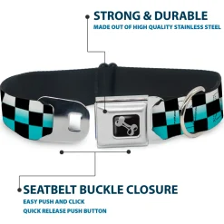 Dog Bone Seatbelt Buckle Collar - Checker Black/Ombre Turquoise