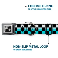 Dog Bone Seatbelt Buckle Collar - Checker Black/Ombre Turquoise