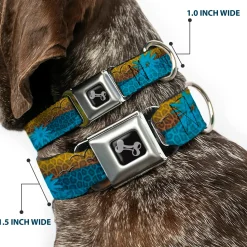 Dog Bone Seatbelt Buckle Collar - Palm Trees & Gulls Leopard Brown/Blue