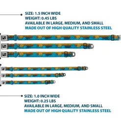 Dog Bone Seatbelt Buckle Collar - Palm Trees & Gulls Leopard Brown/Blue