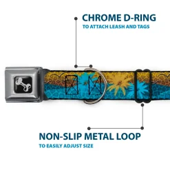 Dog Bone Seatbelt Buckle Collar - Palm Trees & Gulls Leopard Brown/Blue