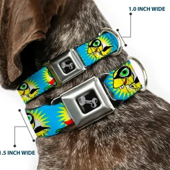 Dog Bone Seatbelt Buckle Collar - Dinosaur Superhero Baby Blue