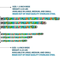 Dog Bone Seatbelt Buckle Collar - Dinosaur Superhero Baby Blue