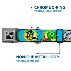 Dog Bone Seatbelt Buckle Collar - Dinosaur Superhero Baby Blue