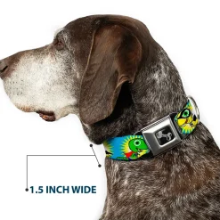 Dog Bone Seatbelt Buckle Collar - Dinosaur Superhero Baby Blue