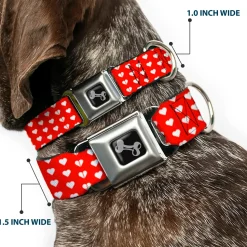 Dog Bone Seatbelt Buckle Collar - Mini Hearts Monogram Red/White