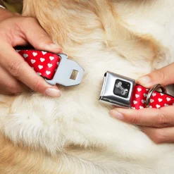 Dog Bone Seatbelt Buckle Collar - Mini Hearts Monogram Red/White