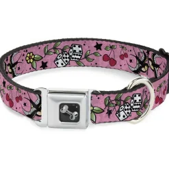 Dog Bone Seatbelt Buckle Collar - Lucky CLOSE-UP Pink