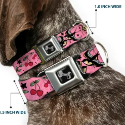 Dog Bone Seatbelt Buckle Collar - Lucky CLOSE-UP Pink