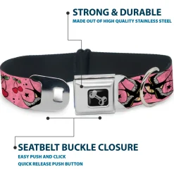 Dog Bone Seatbelt Buckle Collar - Lucky CLOSE-UP Pink
