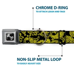 Dog Bone Seatbelt Buckle Collar - Paisley Black/Neon Yellow