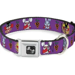 Dog Bone Seatbelt Buckle Collar - Bunny Superhero Purple