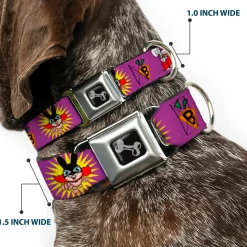 Dog Bone Seatbelt Buckle Collar - Bunny Superhero Purple