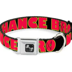 Dog Bone Seatbelt Buckle Collar - NO CHANCE BRO Black/Yellow/Red