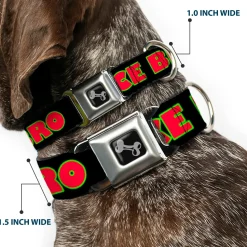 Dog Bone Seatbelt Buckle Collar - NO CHANCE BRO Black/Yellow/Red
