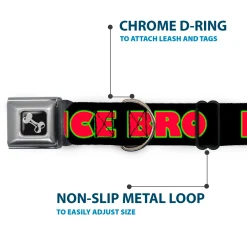 Dog Bone Seatbelt Buckle Collar - NO CHANCE BRO Black/Yellow/Red