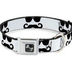 Dog Bone Seatbelt Buckle Collar - Sunglasses & Mustache White/Black