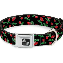 Dog Bone Seatbelt Buckle Collar - Cherries Scattered Black