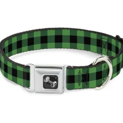 Dog Bone Seatbelt Buckle Collar - Buffalo Plaid Black/Neon Green