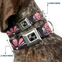 Dog Bone Seatbelt Buckle Collar - Sugar Skulls Gray/Pink