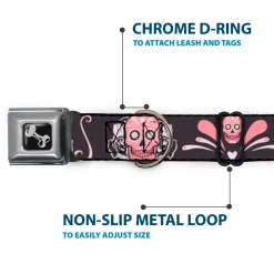 Dog Bone Seatbelt Buckle Collar - Sugar Skulls Gray/Pink