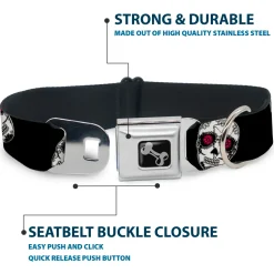 Dog Bone Seatbelt Buckle Collar - Staggered Sugar Skulls Black/White/Pink