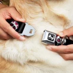 Dog Bone Seatbelt Buckle Collar - Staggered Sugar Skulls Black/White/Pink