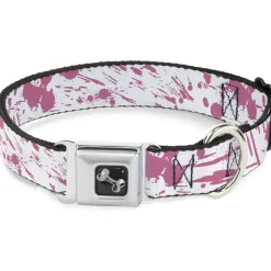 Dog Bone Seatbelt Buckle Collar - Splatter White/Pink