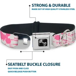Dog Bone Seatbelt Buckle Collar - Splatter White/Pink