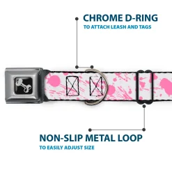 Dog Bone Seatbelt Buckle Collar - Splatter White/Pink