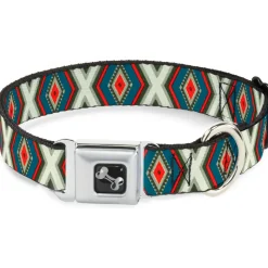 Dog Bone Seatbelt Buckle Collar - Geometric Diamonds Grays/Red/Turquoise
