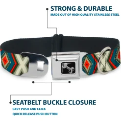 Dog Bone Seatbelt Buckle Collar - Geometric Diamonds Grays/Red/Turquoise