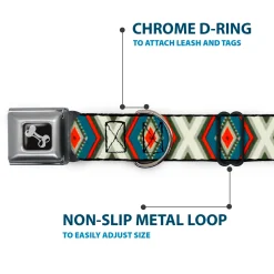 Dog Bone Seatbelt Buckle Collar - Geometric Diamonds Grays/Red/Turquoise
