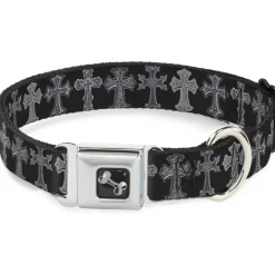 Dog Bone Seatbelt Buckle Collar - Elegant Crosses Black/Grays