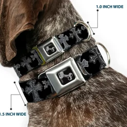 Dog Bone Seatbelt Buckle Collar - Elegant Crosses Black/Grays