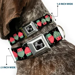 Dog Bone Seatbelt Buckle Collar - Owls Flip Black/Mauve/Sage