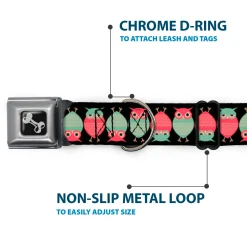 Dog Bone Seatbelt Buckle Collar - Owls Flip Black/Mauve/Sage