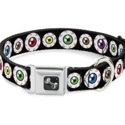 Dog Bone Seatbelt Buckle Collar - Eyeballs Black/Multi Color