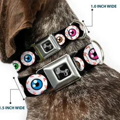 Dog Bone Seatbelt Buckle Collar - Eyeballs Black/Multi Color