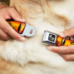 Dog Bone Seatbelt Buckle Collar - Cowboy Silhouette/Western Landscape Reds/Black