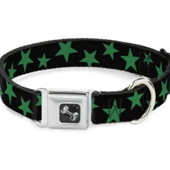 Dog Bone Seatbelt Buckle Collar - Stars Scattered Black/Green