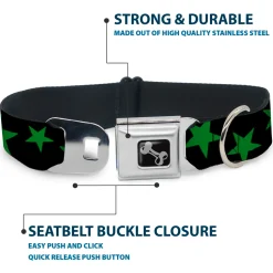 Dog Bone Seatbelt Buckle Collar - Stars Scattered Black/Green