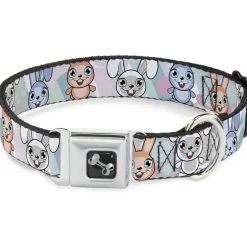 Dog Bone Seatbelt Buckle Collar - Cute Bunnies Multi Pastel