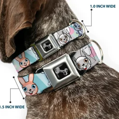 Dog Bone Seatbelt Buckle Collar - Cute Bunnies Multi Pastel