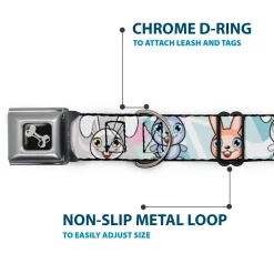 Dog Bone Seatbelt Buckle Collar - Cute Bunnies Multi Pastel