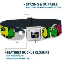 Dog Bone Seatbelt Buckle Collar - Monsters CLOSE-UP Black