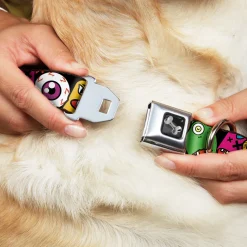 Dog Bone Seatbelt Buckle Collar - Monsters CLOSE-UP Black